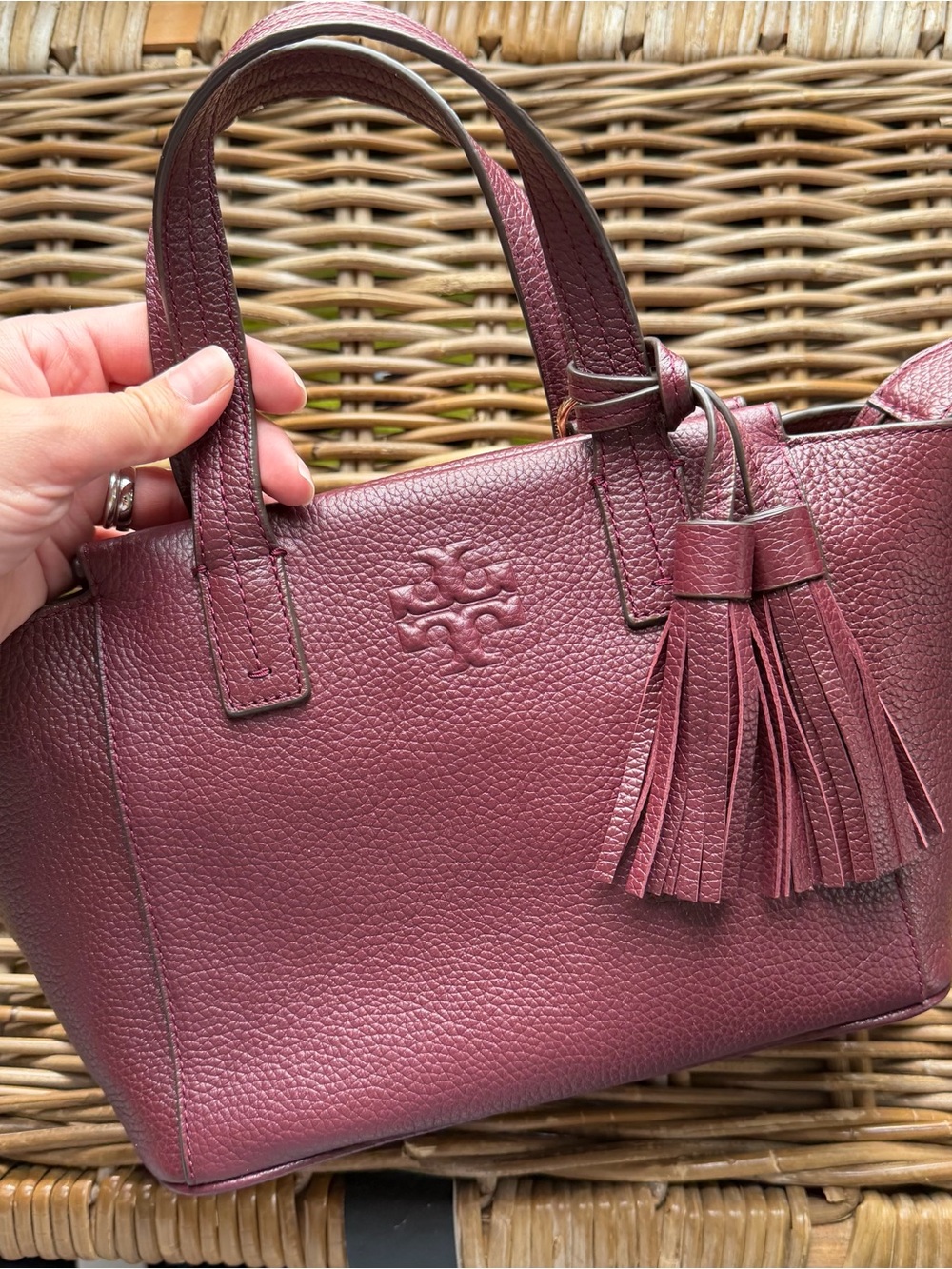 Tory Burch Leather Mini Thea Tote Satchel Bag Purple